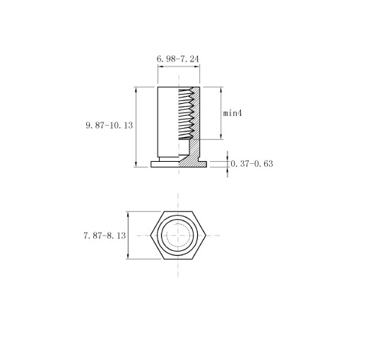 材質:1008(碳鋼) 等級: 品名:bso盲孔壓鉚螺母柱 規格:bso-m4-10 表面